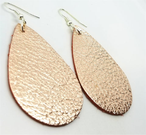 Rose Gold Finished Tear Drop Shaped Real Leather Earrings