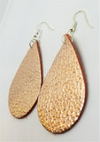 Rose Gold Finished Tear Drop Shaped Real Leather Earrings