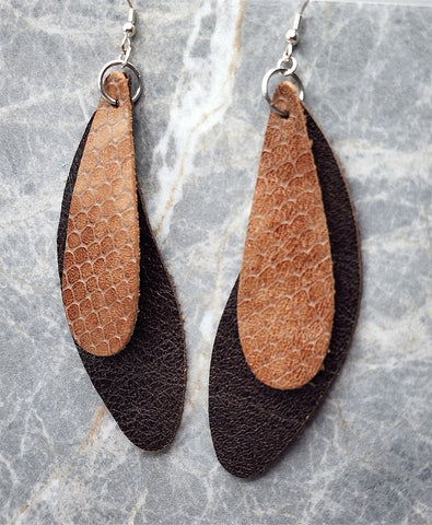 Layered Brown REAL Leather Earrings