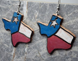 Texas Shaped Hand Painted Texas Flag Real Leather Earrings