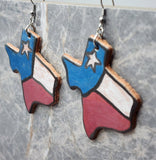 Texas Shaped Hand Painted Texas Flag Real Leather Earrings