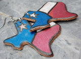 Texas Shaped Hand Painted Texas Flag Real Leather Earrings