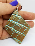 Diamond Shaped Gold and Turquoise Leather Earrings