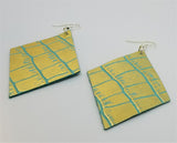 Diamond Shaped Gold and Turquoise Leather Earrings