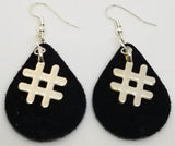 Black Teardrop Suede Leather Earrings with Silver Hashtag Charms
