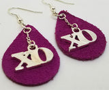 Fuchsia Teardrop Suede Leather Earrings with XO Charms