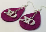 Fuchsia Teardrop Suede Leather Earrings with XO Charms
