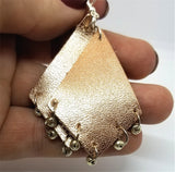 Rose Gold Real Leather Earrings with Metallic Gold Bead Fringe
