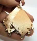 Rose Gold Real Leather Earrings with Metallic Gold Bead Fringe