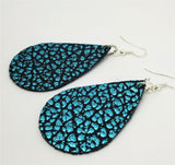 Teal and Black Textured Teardrop Shaped Leather Earrings