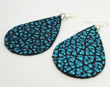 Teal and Black Textured Teardrop Shaped Leather Earrings