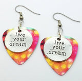 CLEARANCE Live Your Dream Charm Guitar Pick Earrings - Pick Your Color