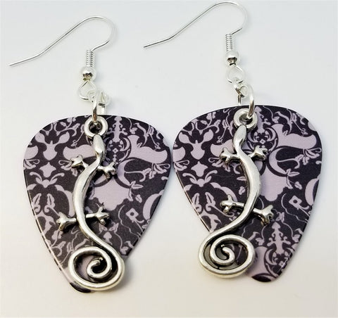 Long Lizard Charm Guitar Pick Earrings - Pick Your Color
