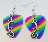 Long Lizard Charm Guitar Pick Earrings - Pick Your Color