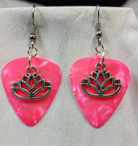 CLEARANCE Lotus Flower Charm Guitar Pick Earrings - Pick Your Color