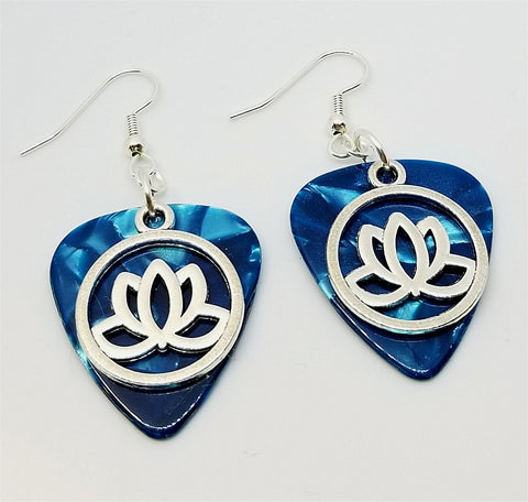 CLEARANCE Encircled Lotus Flower Charm Guitar Pick Earrings - Pick Your Color