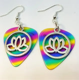 CLEARANCE Encircled Lotus Flower Charm Guitar Pick Earrings - Pick Your Color