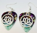 CLEARANCE Encircled Lotus Flower Charm Guitar Pick Earrings - Pick Your Color