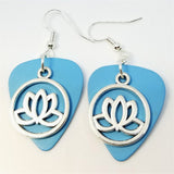 CLEARANCE Encircled Lotus Flower Charm Guitar Pick Earrings - Pick Your Color
