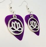 CLEARANCE Encircled Lotus Flower Charm Guitar Pick Earrings - Pick Your Color