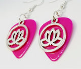 CLEARANCE Encircled Lotus Flower Charm Guitar Pick Earrings - Pick Your Color