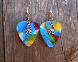 CLEARANCE Love Text Charm Guitar Pick Earrings - Pick Your Color