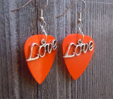 Love Text Charm Guitar Pick Earrings - Pick Your Color
