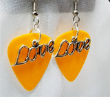 Love Text Charm Guitar Pick Earrings - Pick Your Color