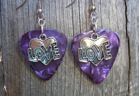 CLEARANCE Love Heart Charm Guitar Pick Earrings - Pick Your Color