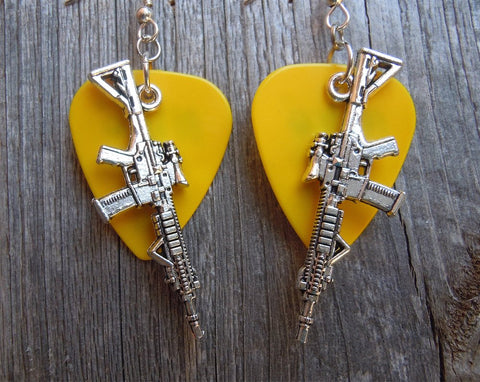 CLEARANCE Machine Gun Charm Guitar Pick Earrings - Pick Your Color