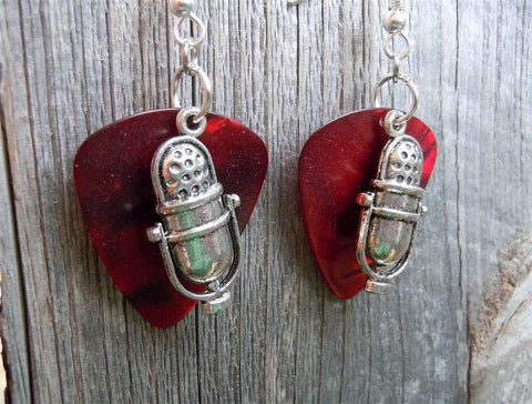 Retro Microphone Charm Guitar Pick Earrings - Pick Your Color