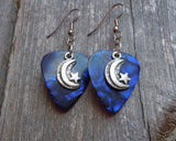 CLEARANCE Half Moon with a Star Charm Guitar Pick Earrings - Pick Your Color