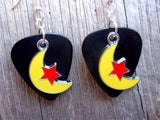 Yellow Half Moon and Red Star Charm Guitar Pick Earrings - Pick Your Color