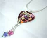 Dia de los Muertos Skeleton Guitar Pick Necklace with Swarovski Crystals on White Suede Cord