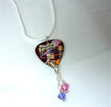 Dia de los Muertos Skeleton Guitar Pick Necklace with Swarovski Crystals on White Suede Cord
