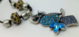 Owl with Aqua and Blue Encrusted Crystals Necklace with Pandora Style Beads
