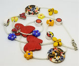 Magnesite Butterflies and Flower Beads on A White Seed Bead Necklace