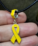 Yellow Ribbon Charm Necklace with Black Cord