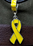 Yellow Ribbon Charm Necklace with Black Cord
