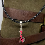 Hot Pink Giraffe Charm Necklace on a Black Braided Cord