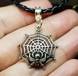 Spiderweb Charm Necklace on a Black Braided Cord