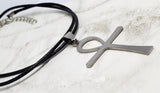 Ankh Stainless Steel Pendant Necklace on a Black Rolled Cord