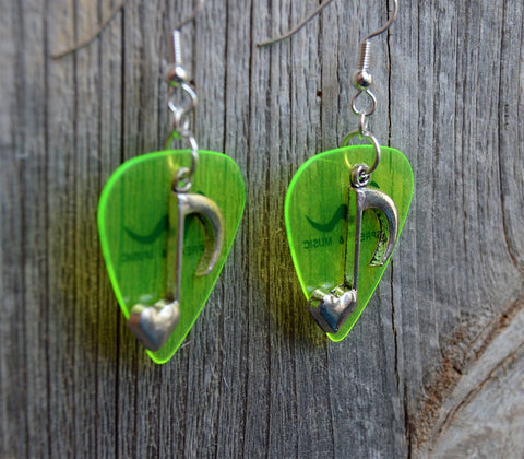 CLEARANCE Heart Music Note Charm Guitar Pick Earrings - Pick Your Color