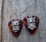 CLEARANCE Owl Charm Guitar Pick Earrings - Pick Your Color