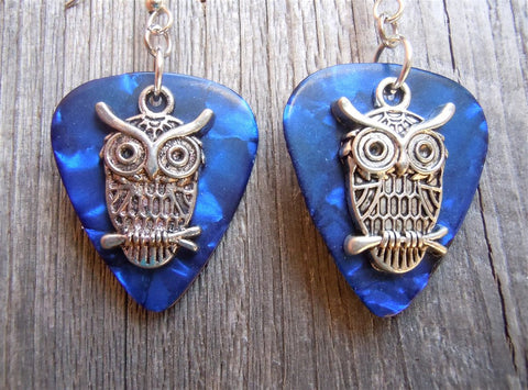 CLEARANCE Owl Charm Guitar Pick Earrings - Pick Your Color