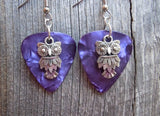 Owl Charm Guitar Pick Earrings - Pick Your Color