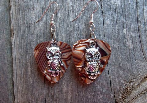 CLEARANCE Owl On Branch Perch Guitar Pick Earrings - Pick Your Color