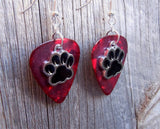 CLEARANCE Black Paw Print Charm Guitar Pick Earrings - Pick Your Color