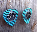 CLEARANCE Black Paw Print Charm Guitar Pick Earrings - Pick Your Color