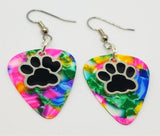 CLEARANCE Black Paw Print Charm Guitar Pick Earrings - Pick Your Color